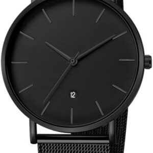 Unendlich U Mens Black Watch Ultra Thin Minimalist Fashion Luxury Wrist Watches with Digital Calendar, Business Waterproof Casual Quartz Watch with Stainless Steel Mesh Band