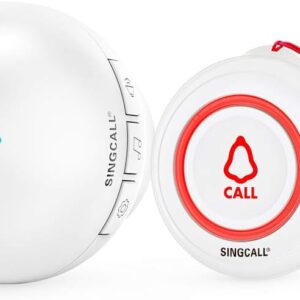 SINGCALL Wireless Caregiver Pager Smart Call System 1 SOS Call Buttons/Transmitters 1 Receivers Nurse Calling Alert Patient Help System for Home/Personal Attention Pager 500+Feet Plugin Receiver