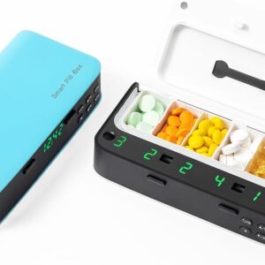 Pill Dispenser with Alarm, Daily Medicine Pill Organizer with up to 7 Alarms A Day,Smart Pill Box 6 Compartments, Christmas Thanksgiving Gift Pill Reminder for Elderly (Blue)