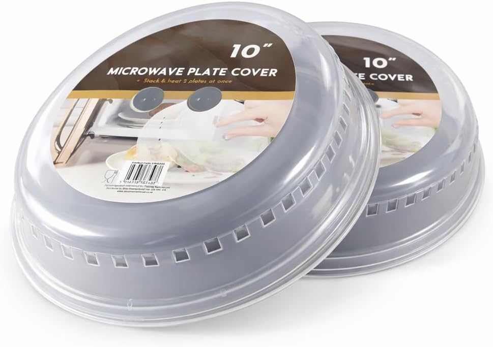 1ABOVE Microwave Plate Covers Pack of 2 | Clear Splatter Guard Lids with Steam Vents & Cool-Touch Handles | BPA-Free Microwave Safe Food Cover 26cm | Dishwasher Safe Kitchen Accessory