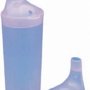 Drinking/Feeding Cup with 2 Spouts and Straw Holes. Small/Narrow Spout allows for drinking Liquids, Larger/Wider Spout for more Solid or Blended Food. Easy to hold and use. Reduces risk of Spillage.