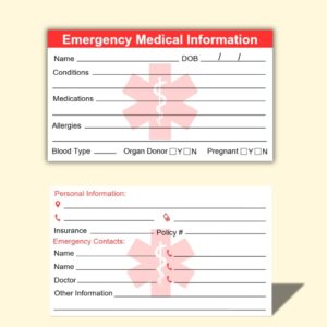 Emergency Medical Information ID Card Pack of 5 Emergency Contact ID Cards for Wallet Phone Pocket Handbags