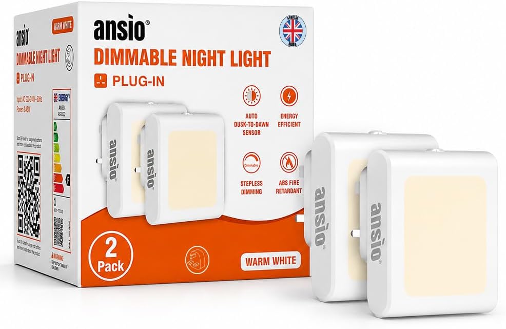 ANSIO Night Light Plug in Wall, 2 Pack Stepless Dimmable Night Lights