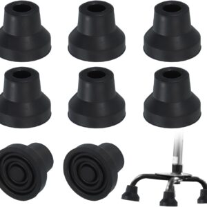 PATIKIL Quad Cane Tips 1/2 Inch, 8 Pcs Non-Slip Rubber Walking Cane Accessories Replacement Foot for Standing Stick Women Men Seniors, Black(Style 3)