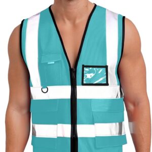 dPois Hi Vis Safety Vest for Adult with Multi-Pockets High Visibility Reflective Safety Vest for Oudoor Work