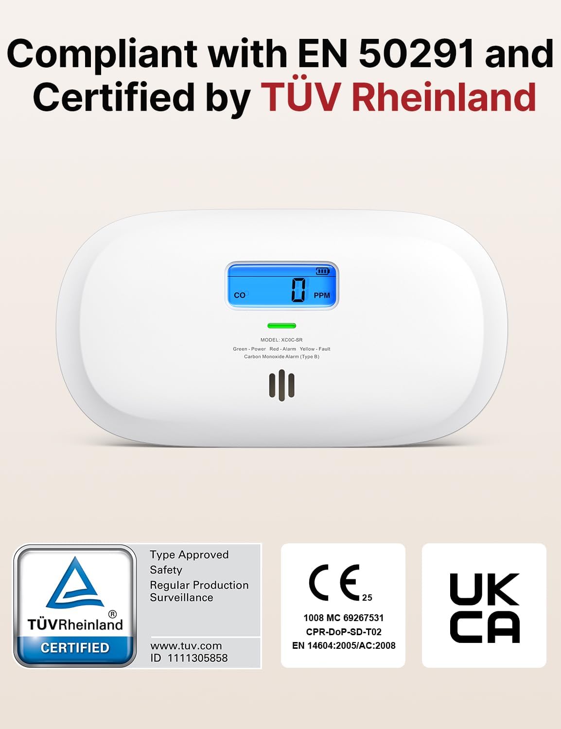 X-Sense Carbon Monoxide Detector with Replaceable Battery, XC0C-SR, 1-Pack - Image 2