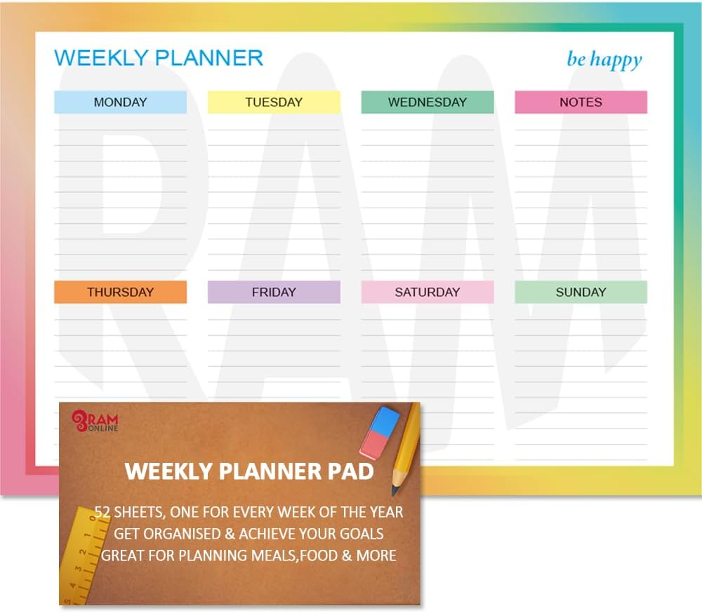 Ram® Weekly Planner Pad For Time Management 52 Sheets Tear Off Schedule Academic Planning, Personal Timetable Meal Plan For Office & Home - Image 2