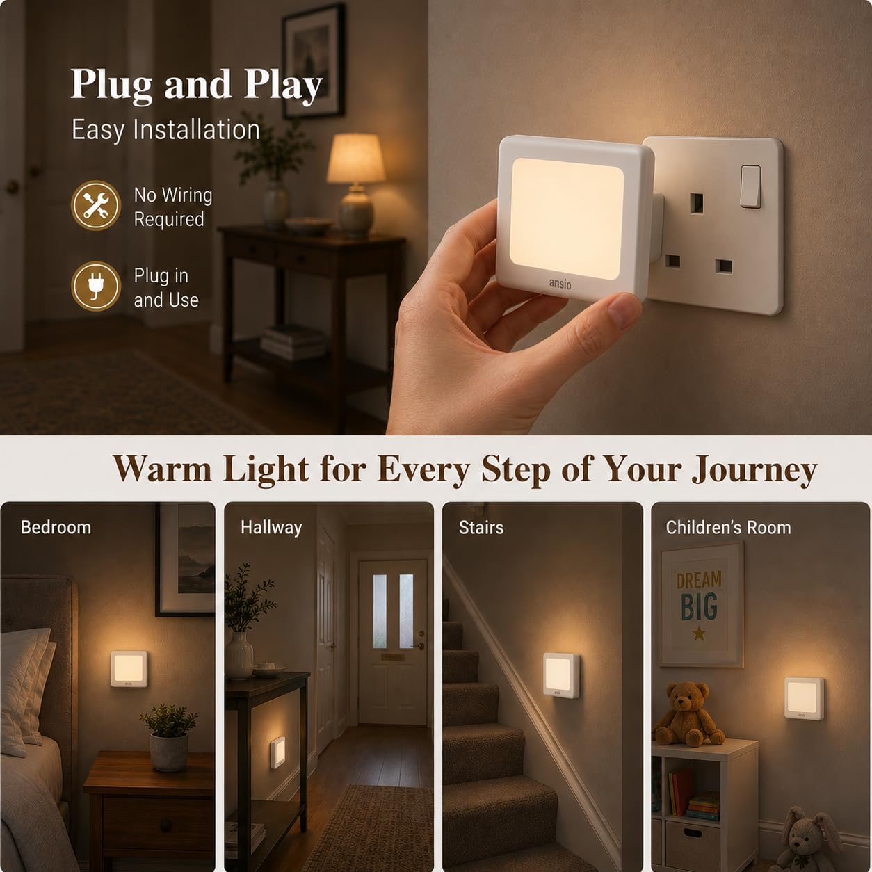 ANSIO Night Light Plug in Wall, 2 Pack Stepless Dimmable Night Lights - Image 4