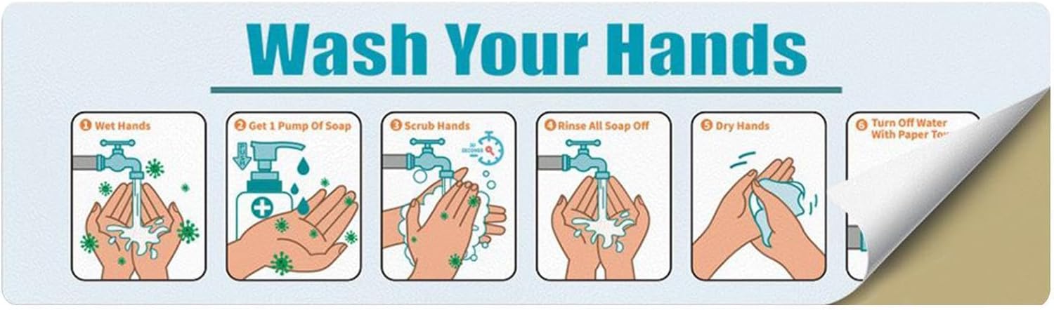 Hand Washing Instruction Sticker Waterproof Detailed Guide