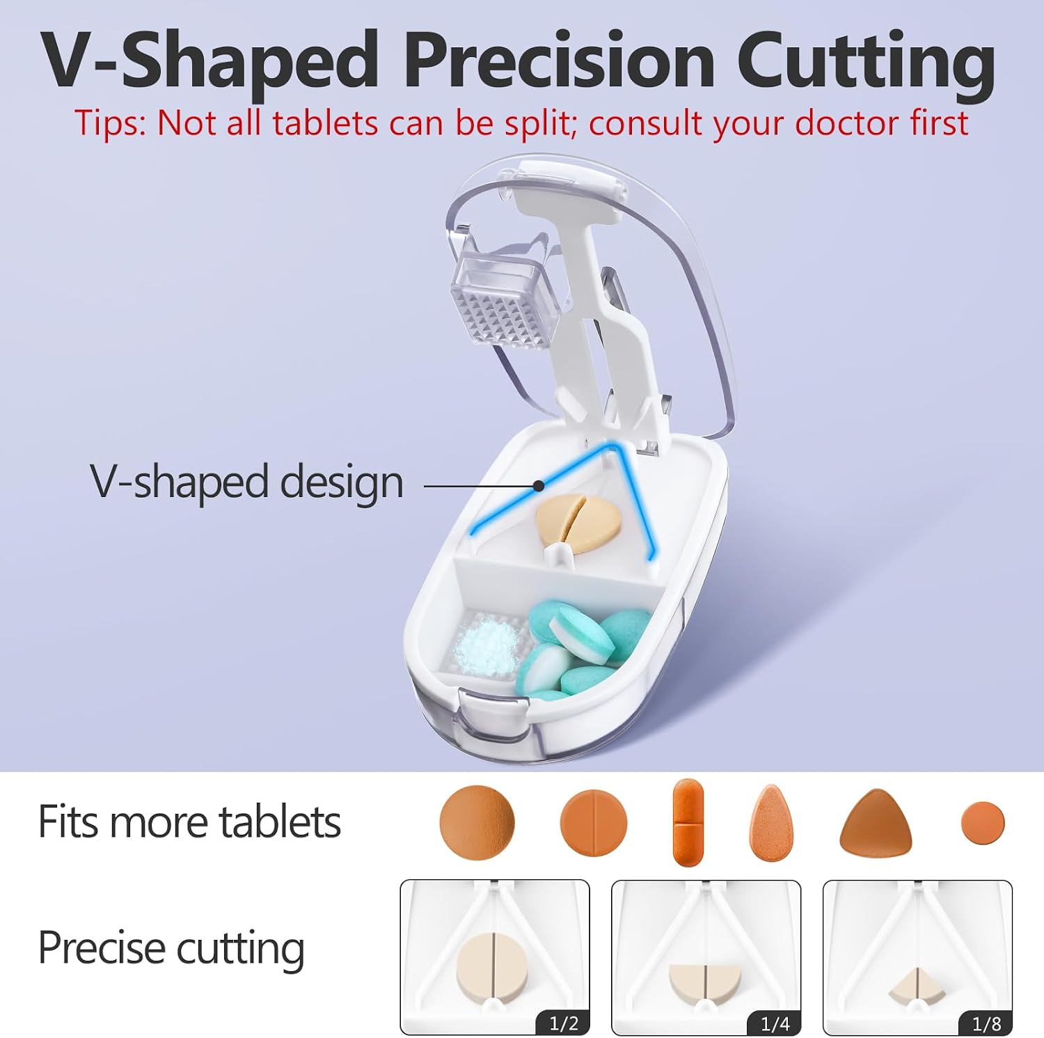 Alyvisun Pill Cutter, Safety Blade Guard & Sliding Storage, Transparent - Image 2
