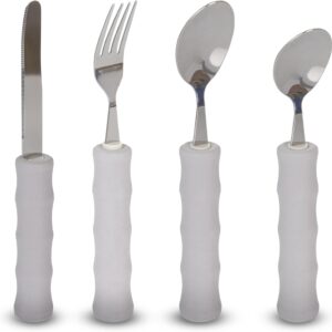 HOMECRAFT Lightweight Cutlery Set – Easy Grip Utensils for Disabled & Elderly, Arthritis & Parkinsons Aid, Non Slip Foam Handle, Right Handed Fork, Knife, Spoon & Teaspoon, Stainless Steel