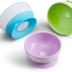 Munchkin Stay Put Baby Suction Bowl Set| Baby Bowls for Weaning| Baby Feeding Suction Dish Pack| for Babies & Toddlers 6 Months+|BPA Free Weaning Set for Babies| Microwave/Dishwasher Safe | 3 Pack