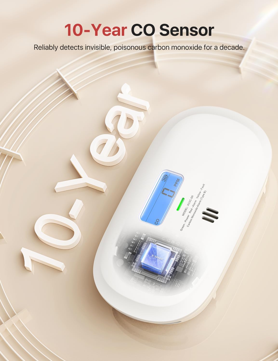 X-Sense Carbon Monoxide Detector with Replaceable Battery, XC0C-SR, 1-Pack - Image 3