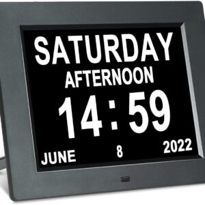TSITSC 8 Inch Medication Reminder Day Date Time of The Week Clock Digital Calendar Dementia Memory Loss Clock for Seniors Elderly Impaired Vision (Black)