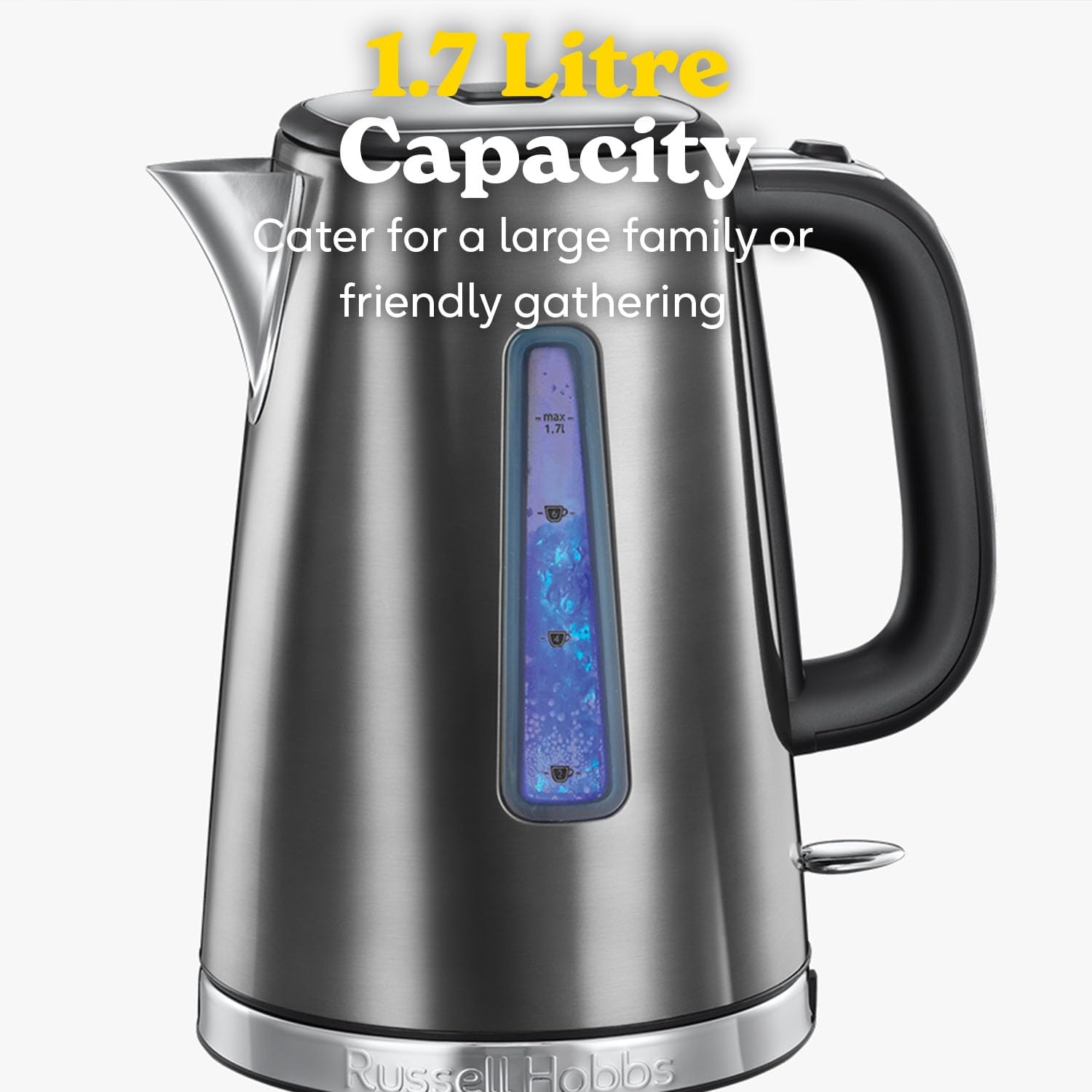 Russell Hobbs Luna Grey Stainless Steel 1.7L Cordless Electric Kettle (Quiet & Fast Boil 3KW, Removable Washable Anti-Scale Filter, Easy Push Button lid, Perfect Pour spout) 23211 - Image 6