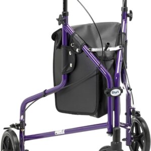 Days Tri Wheel Walker Rollator Foldable Mobility Aid with Bag – Purple