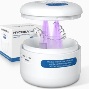 HYCHIKA UV Retainer Case with Air Dry Function, UV Sterilizing Retainer Box,Denture Baths for False Teeth,Dentures (Not cleaning machine),White