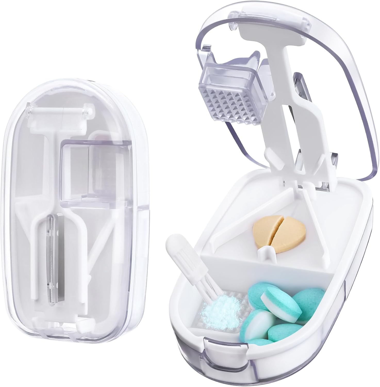 Alyvisun Pill Cutter, Safety Blade Guard & Sliding Storage, Transparent