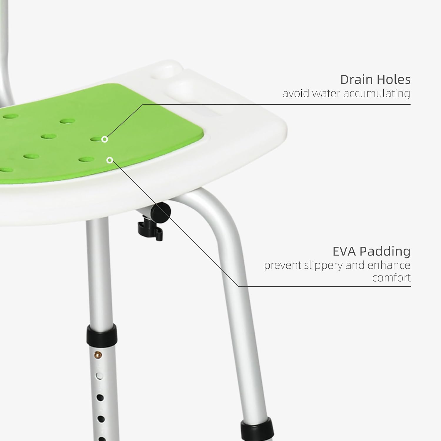 HOMCOM Shower Chair for the Elderly and Disabled, Backrest, Green - Image 3