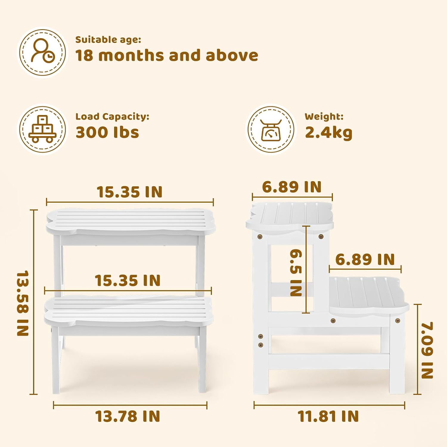COSYLAND Wooden Step Stool for Toddlers, 2-Step, 300 lb Capacity - Image 3