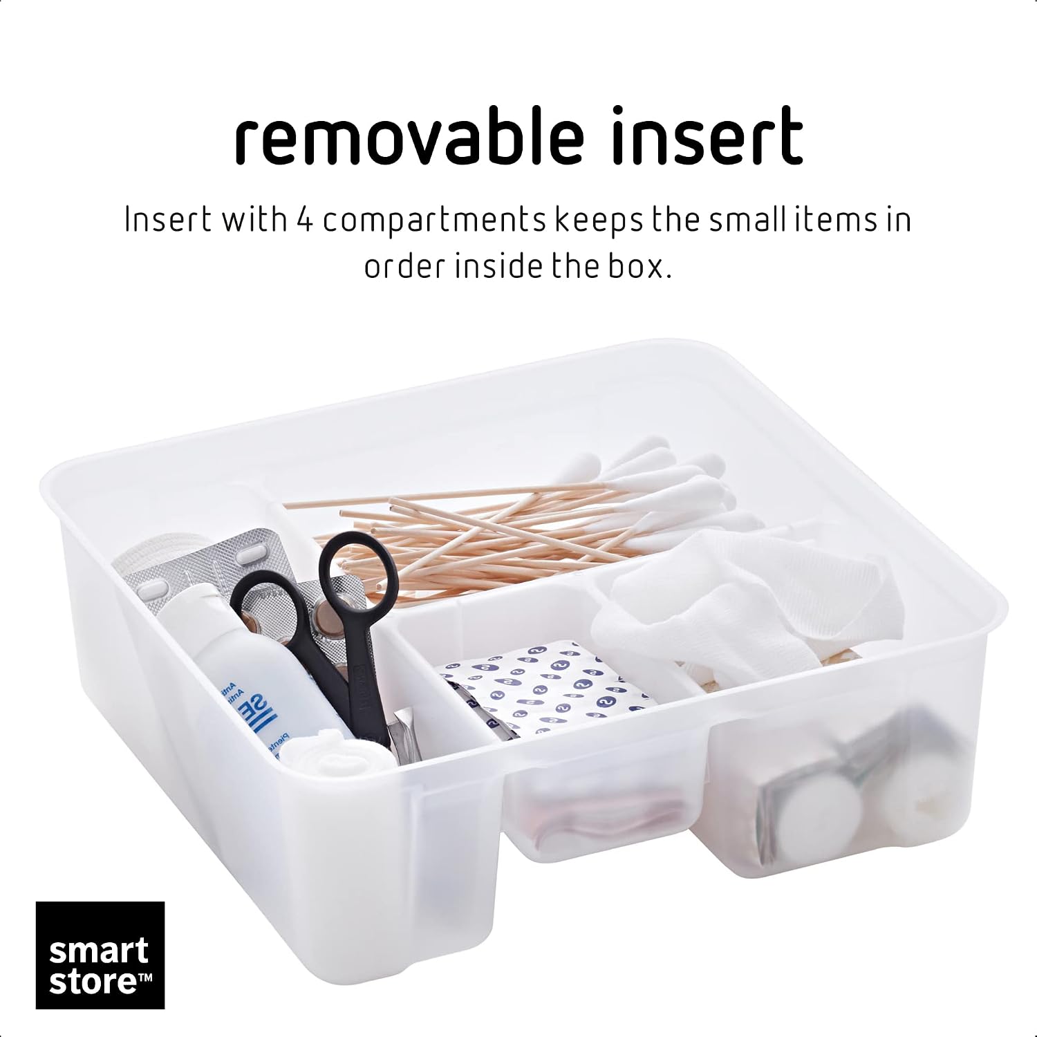 SmartStore 8L Plastic First Aid Box - Medicine Storage Box with Insert - Transparent and Lockable Medicine Box - BPA Free - Clip Locked - L28 x W28 x H17cm - Image 2