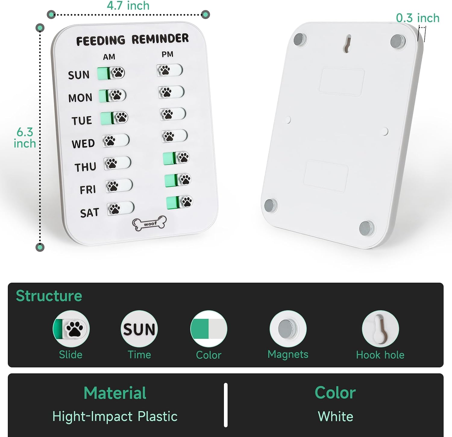 YAUYIK Dog Feeding Reminder, Magnetic Reminder Sticker, AM/PM Daily Indication Chart Feed Your Pets, Fridge Magnets and Double Sided Tape, Helps You to Track Pet Feeding & Medication (White) - Image 4