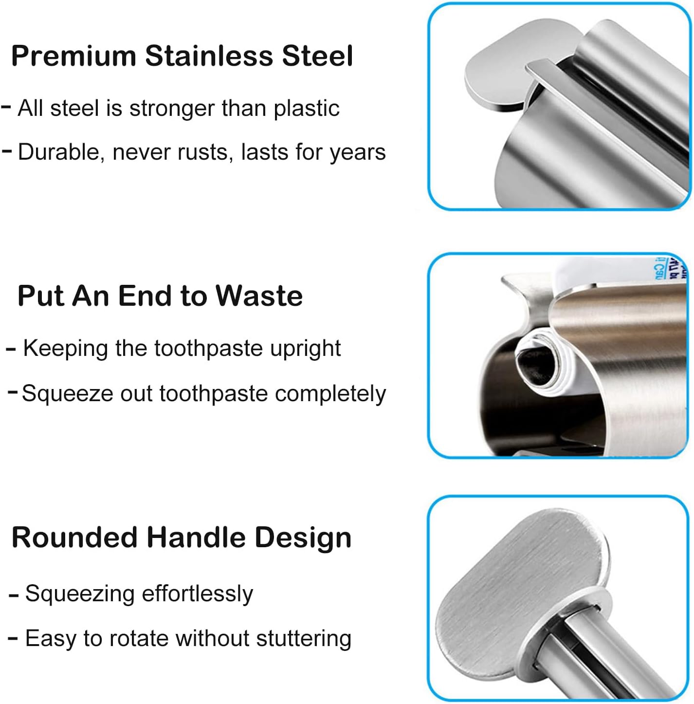 Toothpaste Squeezer 2 Pack - Metal Tube Squeezer Stainless Steel Tube Wringer UDQYQ Toothpaste seat Holder Stand (Gloss Finish Silver) - Image 5