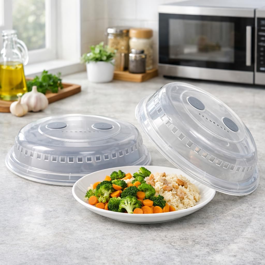 1ABOVE Microwave Plate Covers Pack of 2 | Clear Splatter Guard Lids with Steam Vents & Cool-Touch Handles | BPA-Free Microwave Safe Food Cover 26cm | Dishwasher Safe Kitchen Accessory - Image 8