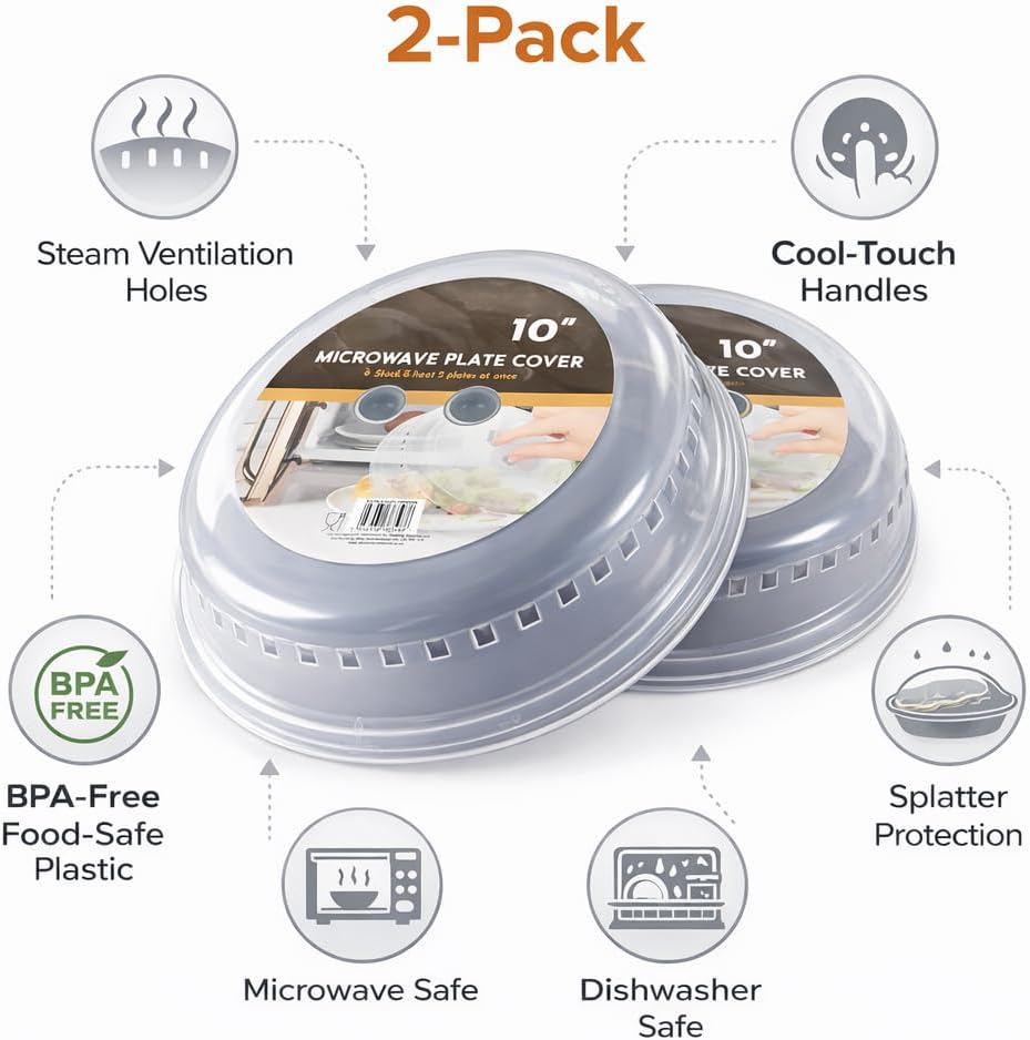 1ABOVE Microwave Plate Covers Pack of 2 | Clear Splatter Guard Lids with Steam Vents & Cool-Touch Handles | BPA-Free Microwave Safe Food Cover 26cm | Dishwasher Safe Kitchen Accessory - Image 3