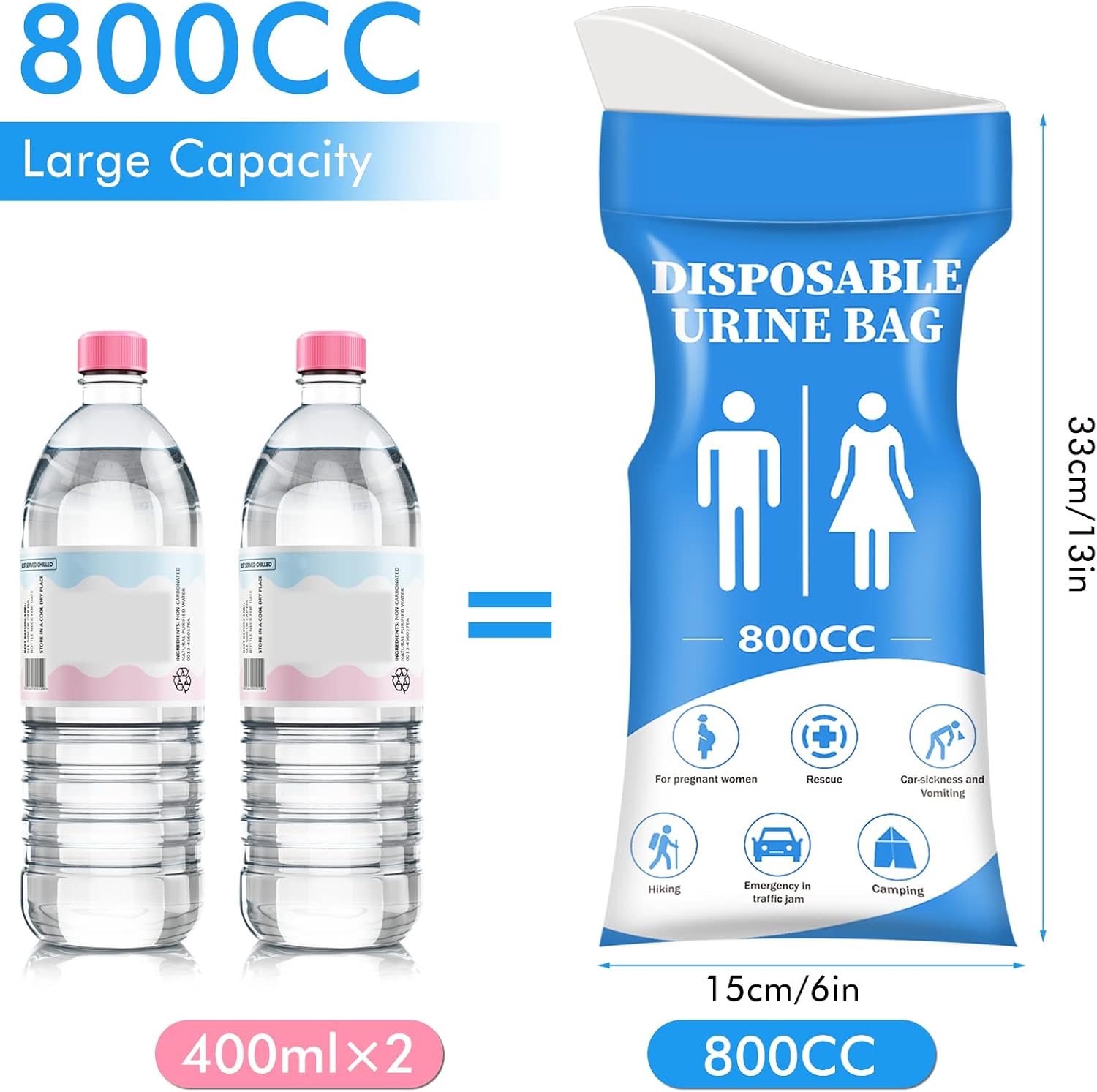 DIBBATU Urine Bag,12 PCS 800ML Disposable Urinal Bag for Travel, Emergency Portable Pee Bag and Vomit Bags, Unisex Urinal Bag as Toilet Bag Suitable for Camping, Traffic Jams, Pregnant, Patient, Kids - Image 4