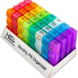 Month Pill Box Organizer – 3-Times-A-Day | Morning-Noon-Night – 30 Day Pill Case with 32 Daily Compartments for Vitamins, Supplements, Medication – Travel Monthly Pill Organizer 3 Times A Day