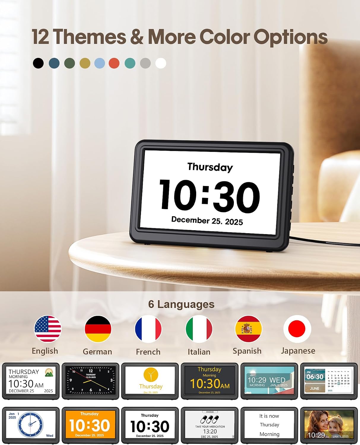 Roxicosly - Digital alarm clock, calendar with day and date, indoor temperature - Image 4