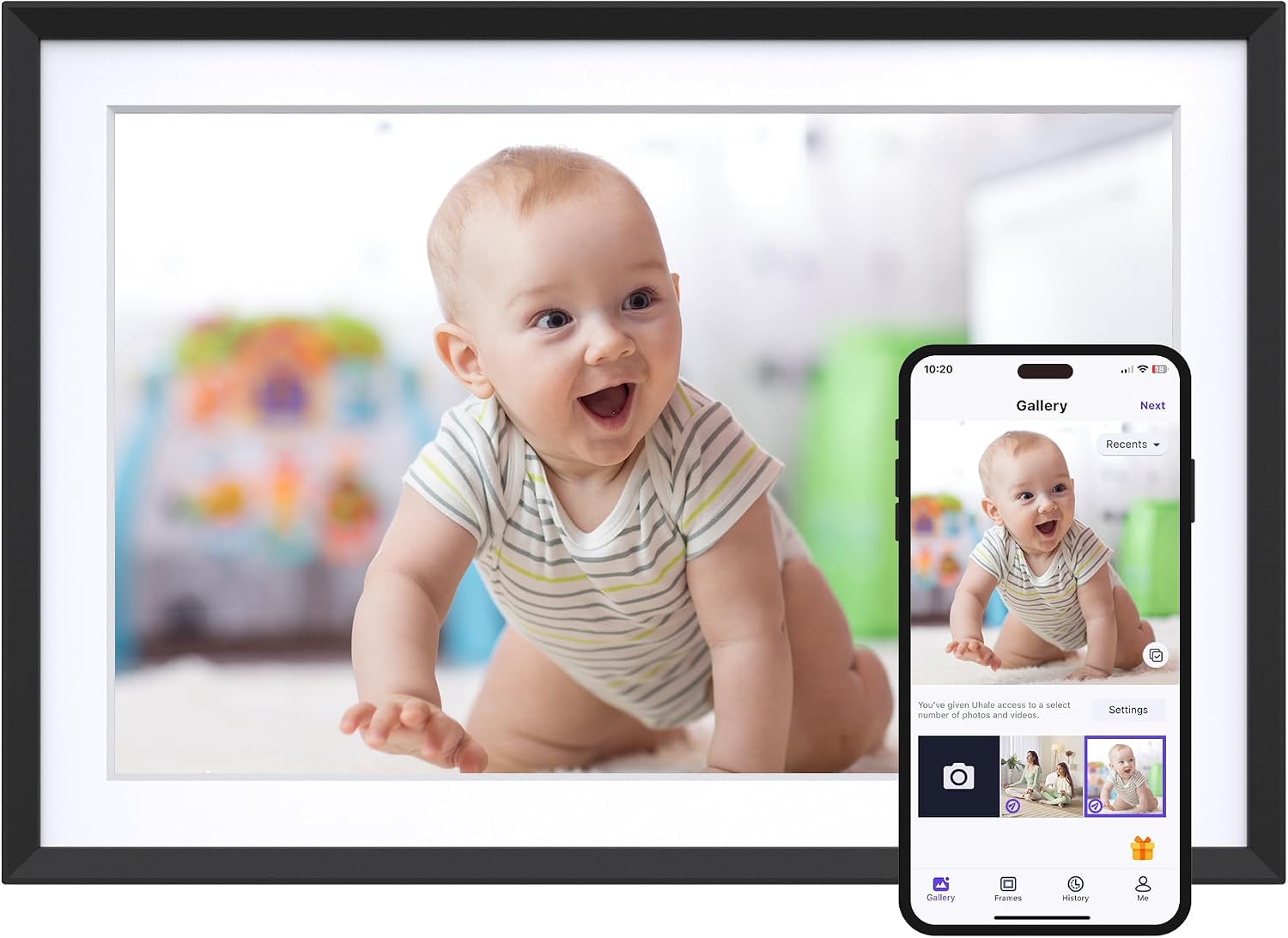 Dragon Touch 10.1" Digital Photo Frame, 1280x800 HD Pixels IPS, Touch Screen, WiFi Electronic Picture Frame with Auto-Rotate, Share Photos/Videos Instantly via Free App, Gifts for Families