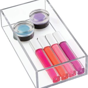 iDesign Makeup Organiser Tray, Small Plastic Drawer Organiser for Cosmetics, Makeup and Accessories, Practical Storage Box for Dressing Table, Drawers or Bathroom, Clear