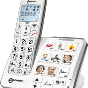 Geemarc Amplidect 295 Photo, Cordless Telephone with Answering Machine for Low to Medium Hearing Loss People, Large Customisable Photo Memories for Seniors, Hearing Aid Compatible – UK Version
