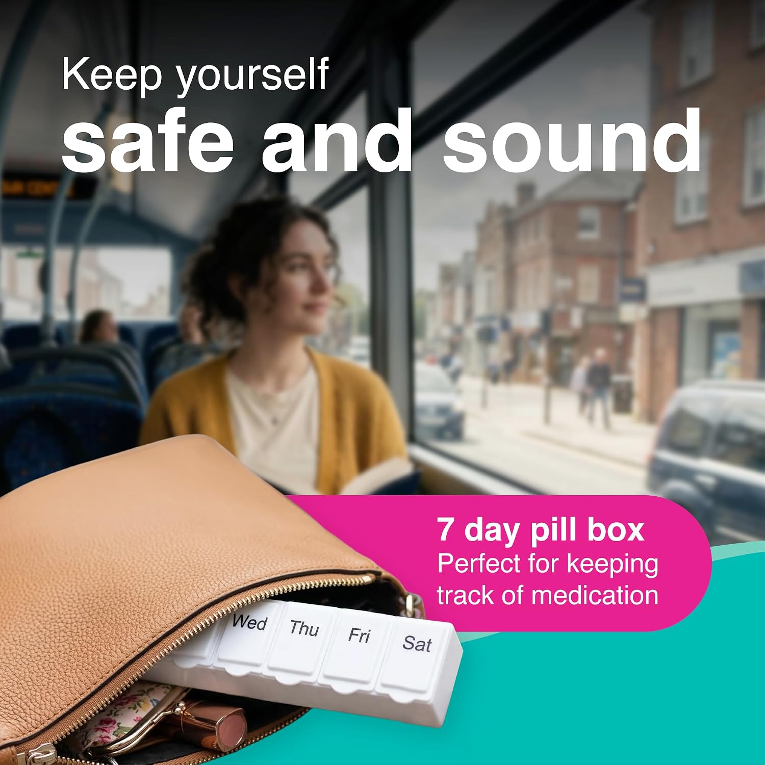 Safe + Sound Mini 7 Day Pill Box, Pocket Sized, Accessible with Braille - Image 7