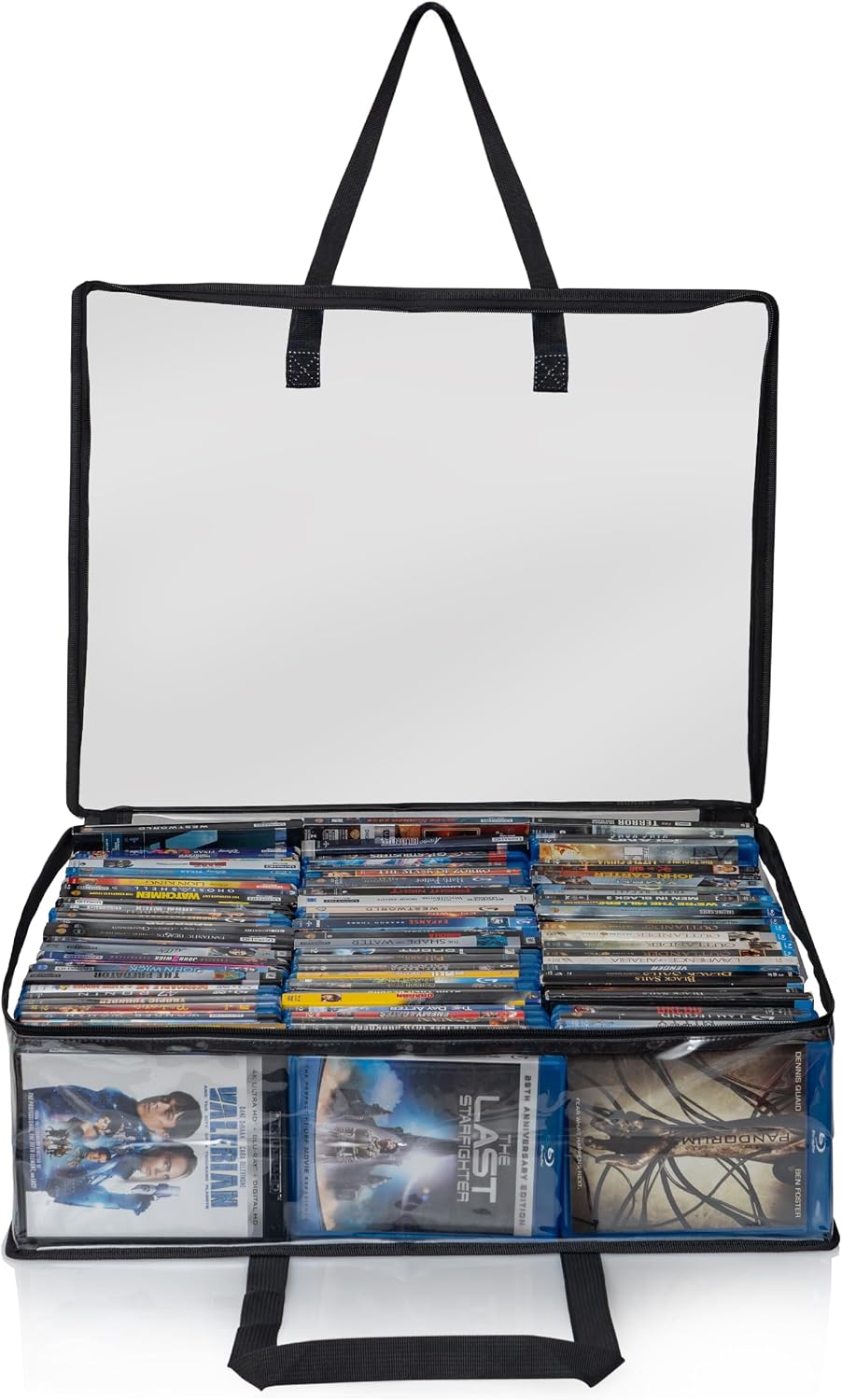 Besti Blu Ray Case Holder Organizer, Set of 2 Clear Plastic Bags with Handles for Storing Blurays, DVDs, CDs, Storage Bags for Video Game Cases, Holds Up to 90 Bluray and 60 DVD Cases (Black) - Image 7
