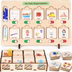 Dreamon Wooden Visual Schedule for Kids Chore Chart, Morning Bedtime Routine Charts for Kids Toddlers, autism learning materials&Daily Schedule Board for home