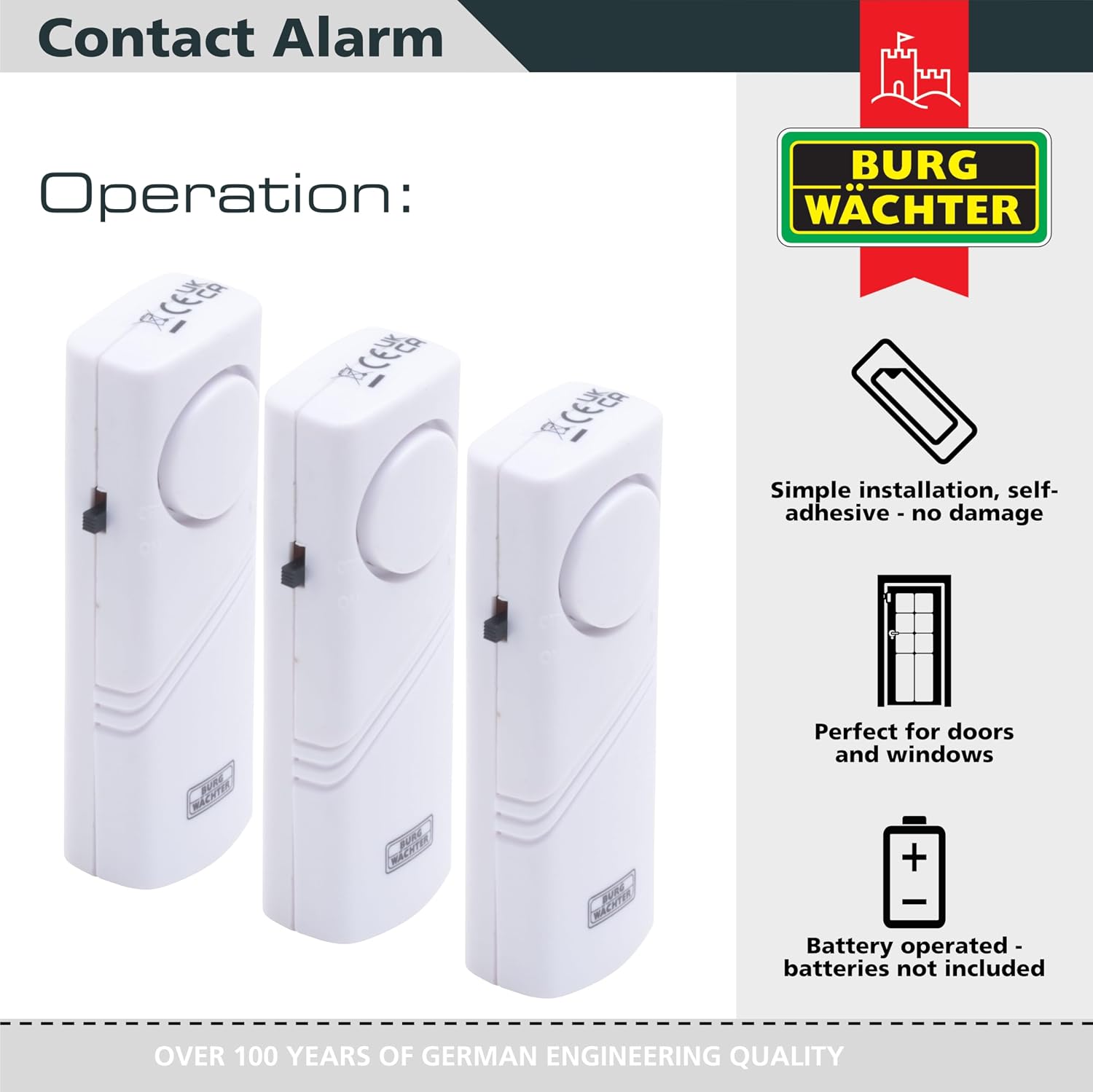 Burg Wachter EA306 Magnetic Door or Window Contcat Alarm - White (Pack of 3) - Image 3