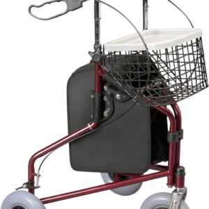 Days 3 Wheel Rollator Walker Folding Mobility Aid Basket & Tray Red