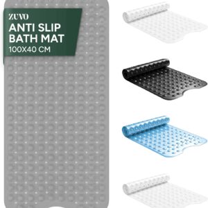 Zuvo Extra Long Bath Mat Non Slip Anti Mould, 100 x 40 cm, Grey