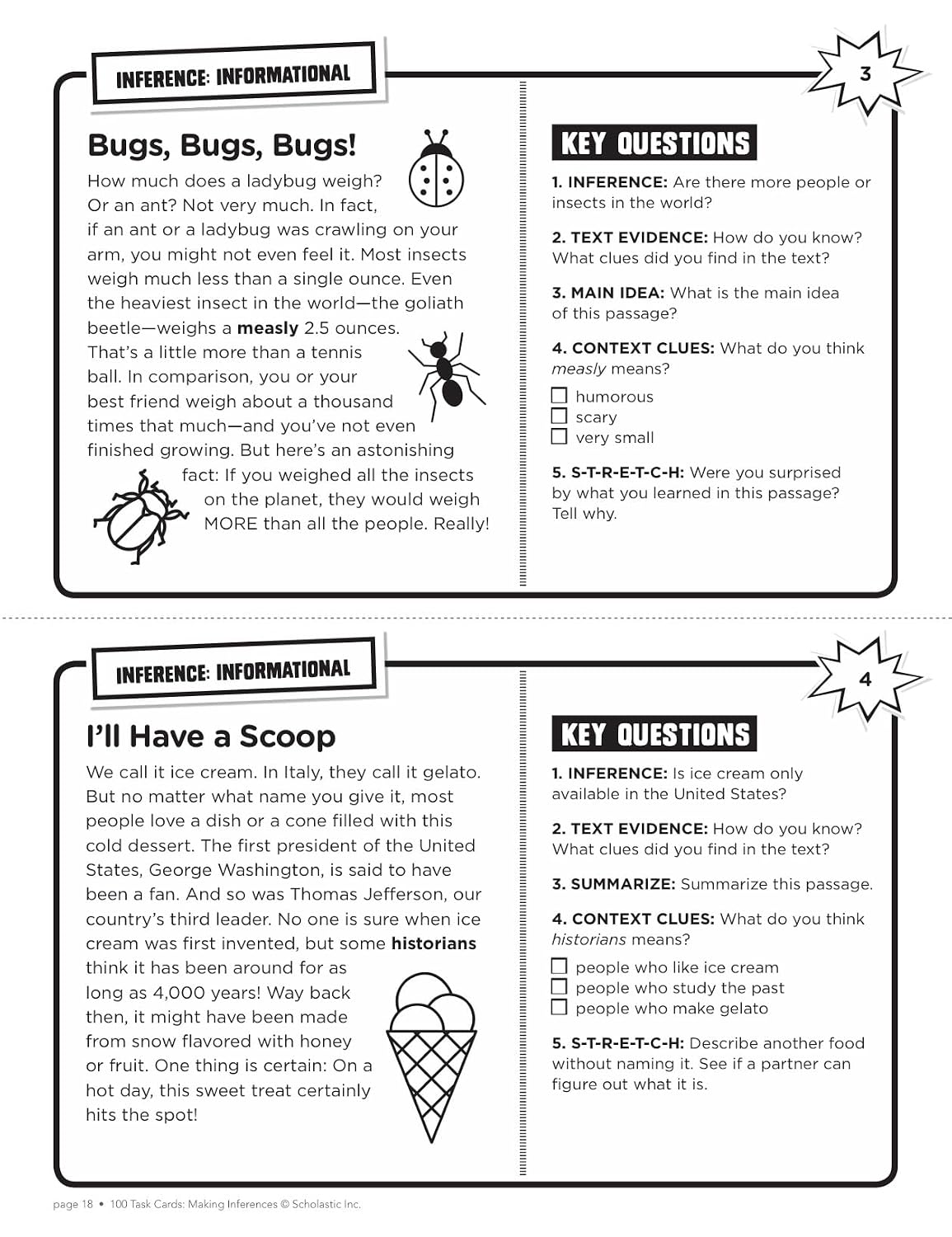 100 Task Cards: Making Inferences: Reproducible Mini-Passages with Key Questions to Boost Reading Comprehension Skills - Image 2
