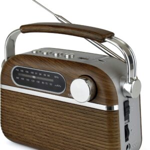 LLOYTRON “Vintage” Style AM/FM Radio with MusicStream- Portable and Rechargeable – MP3 Playback via USB or Micro SD – Mains or Rechargeable – N6403WD – Wood Effect