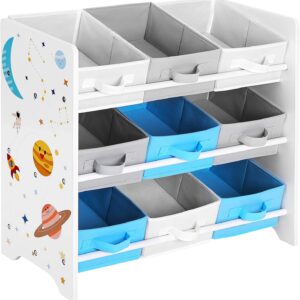 SONGMICS Children’s Storage Shelf for Toys and Books, 9 Removable Non-Woven Fabric Boxes with Handles, for Children’s Room, Playroom, Daycare, School, 62.5 x 29.5 x 60 cm, Space-Saving, White GKR33WT