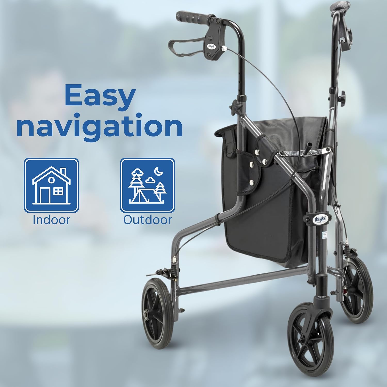 Days Tri Wheel Walker Rollator Foldable Mobility Aid with Bag – Purple - Image 6
