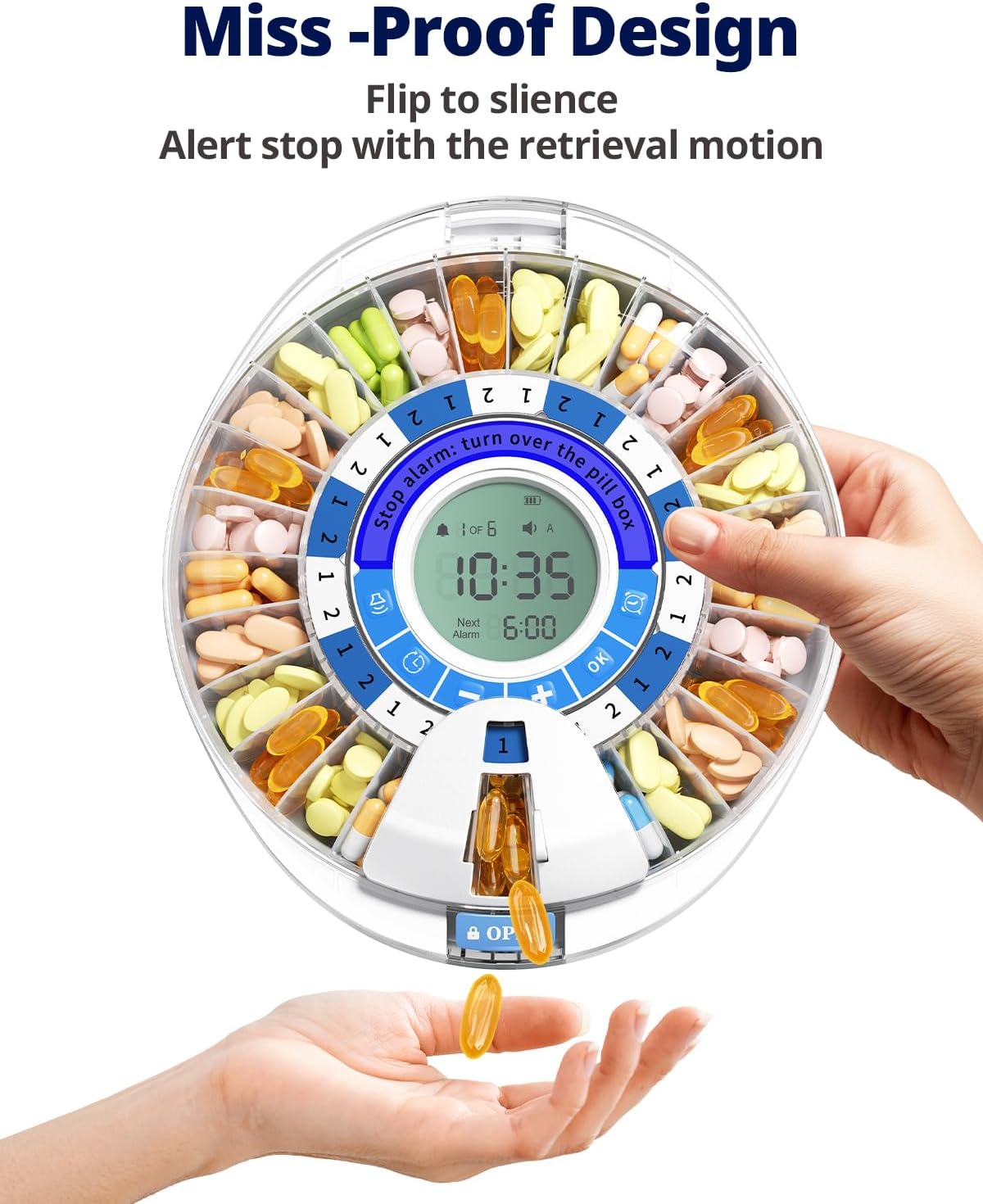 Betife 2nd Generation Automatic Pill Dispenser for Elderly with Alarm - 28 Compartments, Key Lock, Alarm and Luminous Reminder, Mix-Proof, X Display, 6 Pourer Rings - Image 7