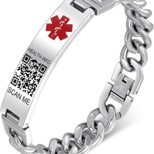 Medical Alert Necklace for Men Women- 19” Medical Necklace Engraved QR Code Medical ID Necklace – More Space Custom Online Emergency Medical Info