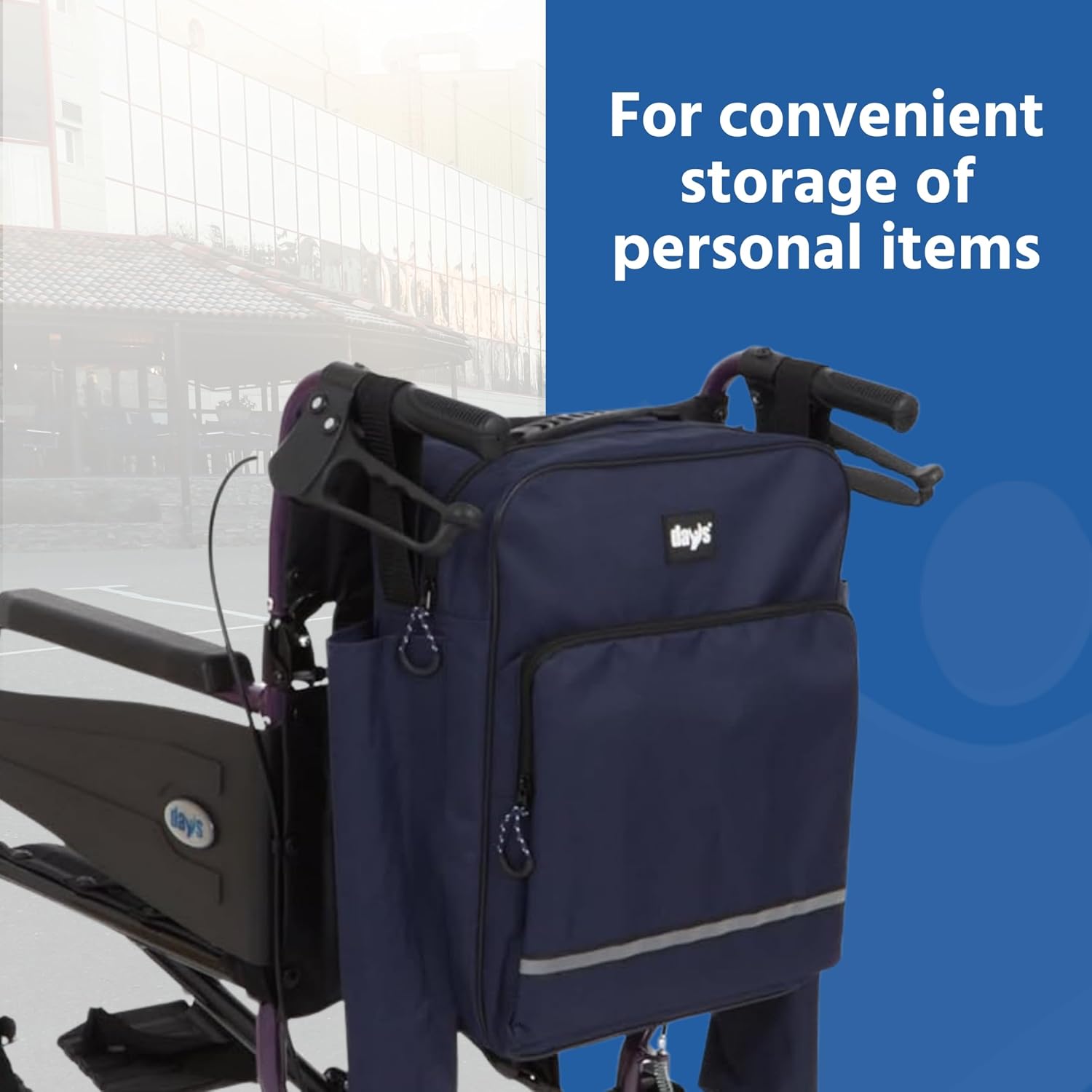 Days Wheelchair Bag with Crutch Pocket, Back of Chair Large Bag for Mobility and Electric Scooter, Waterproof and Water resistant Accessory - Navy - Image 3