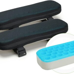 LargeLeaf Gaming Chair Armrest Memory Foam Cushions – Elbow Pillow Pressure Relief with Cooling Gel (2-Piece Set)