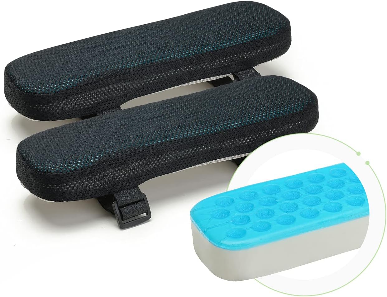 LargeLeaf Gaming Chair Armrest Memory Foam Cushions - Elbow Pillow Pressure Relief with Cooling Gel (2-Piece Set)